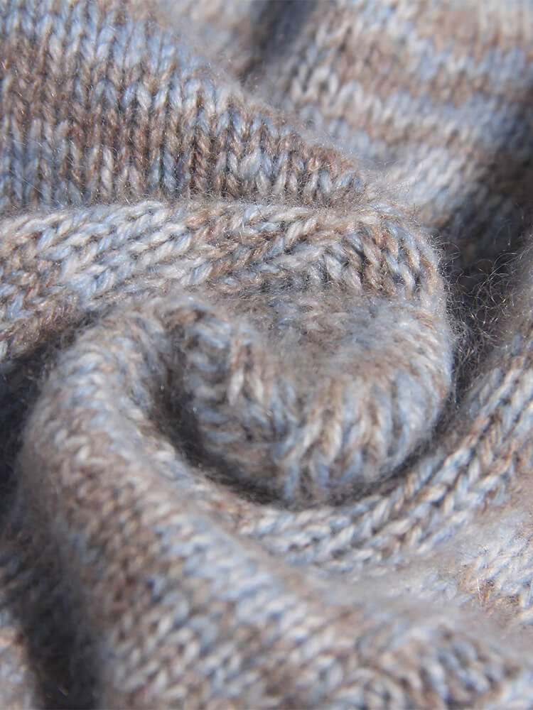 Kids Speckled Beige Blue Cable Knit Cashmere Sweater with Collar